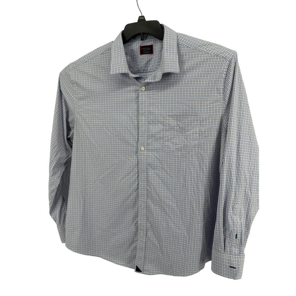 UNTUCKIT Shirt Mens 3XL Blue Micro Check Stretch Performance Casual Work Travel